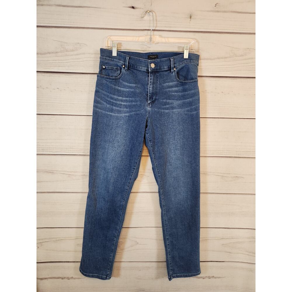 Ann Taylor Factory Women's Blue Solid Mid Rise Pockets Straight Leg Jeans Size 8